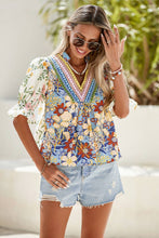 Load image into Gallery viewer, LDC V Neck Half Sleeve Boho Floral Blouse: Multicolour / S