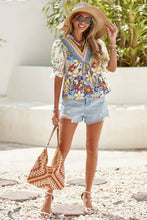 Load image into Gallery viewer, LDC V Neck Half Sleeve Boho Floral Blouse: Multicolour / S