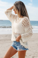 Load image into Gallery viewer, LDC Hollow Out Knit Bracelet Sleeve Drop Shoulder Sweater: White / S