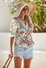 Load image into Gallery viewer, LDC V Neck Half Sleeve Boho Floral Blouse: Multicolour / XL