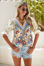 Load image into Gallery viewer, LDC V Neck Half Sleeve Boho Floral Blouse: Multicolour / S