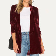 Load image into Gallery viewer, Trendy Velvet Solid Open Front Lightweight Blazer: Dark Red / M