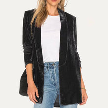 Load image into Gallery viewer, Trendy Velvet Solid Open Front Lightweight Blazer: Dark Red / M
