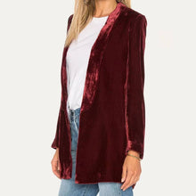 Load image into Gallery viewer, Trendy Velvet Solid Open Front Lightweight Blazer: Dark Red / M
