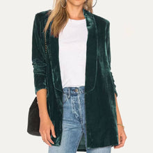 Load image into Gallery viewer, Trendy Velvet Solid Open Front Lightweight Blazer: Dark Red / M
