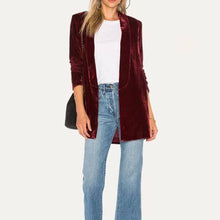 Load image into Gallery viewer, Trendy Velvet Solid Open Front Lightweight Blazer: Dark Red / M
