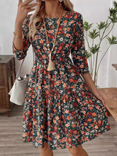 Load image into Gallery viewer, Frill Floral Round Neck Dress
